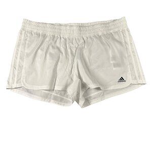 Adidas Womens XL White Pacer Shorts Drawcord 3 Stripes High Rise Pull On‎ NWT